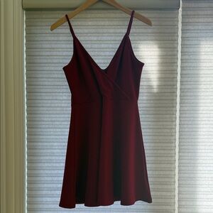 Satin-Feel Red V-Neck Camisole Dress
